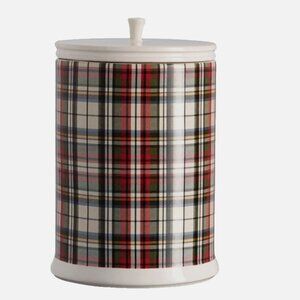 NEW + NWT Pottery Barn Denver Plaid Cookie Jar Stoneware Retired Holiday Tartan